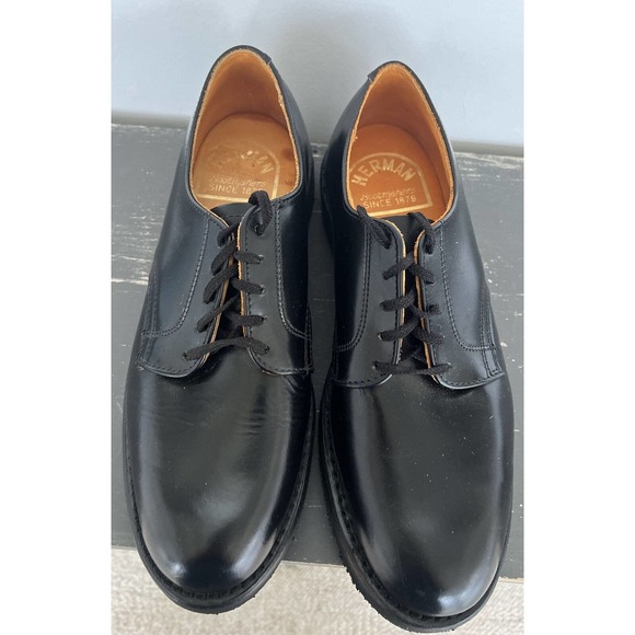 Herman Bootmakers Black Work Shoes Lace Up Neoprene Cushion MENS Size 8D EUC - Picture 3 of 12